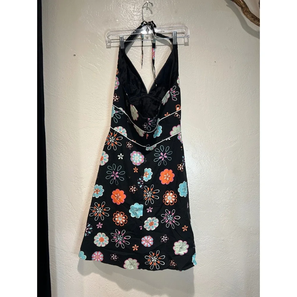 ABS by Allen Schwartz Womens Black Floral Halter Neck Sundress Size 8 Retro‎ V